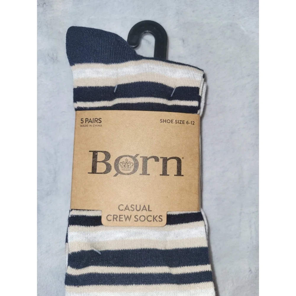 Born 5-Pairs Mens Size 6-12 Casual Crew Socks Cotton Blend Black Tan White Gray